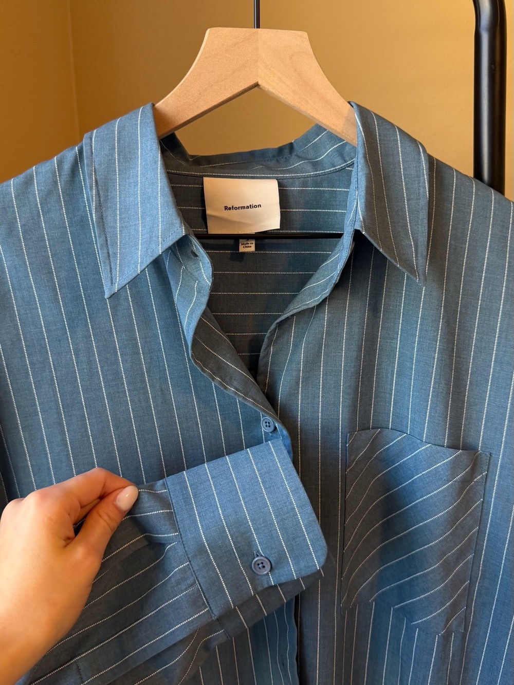 Reformation Blue Striped Button-Up shirt